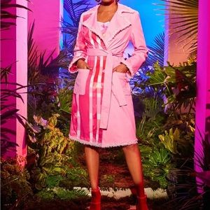 Pink Trench Coat with Fringe Detail